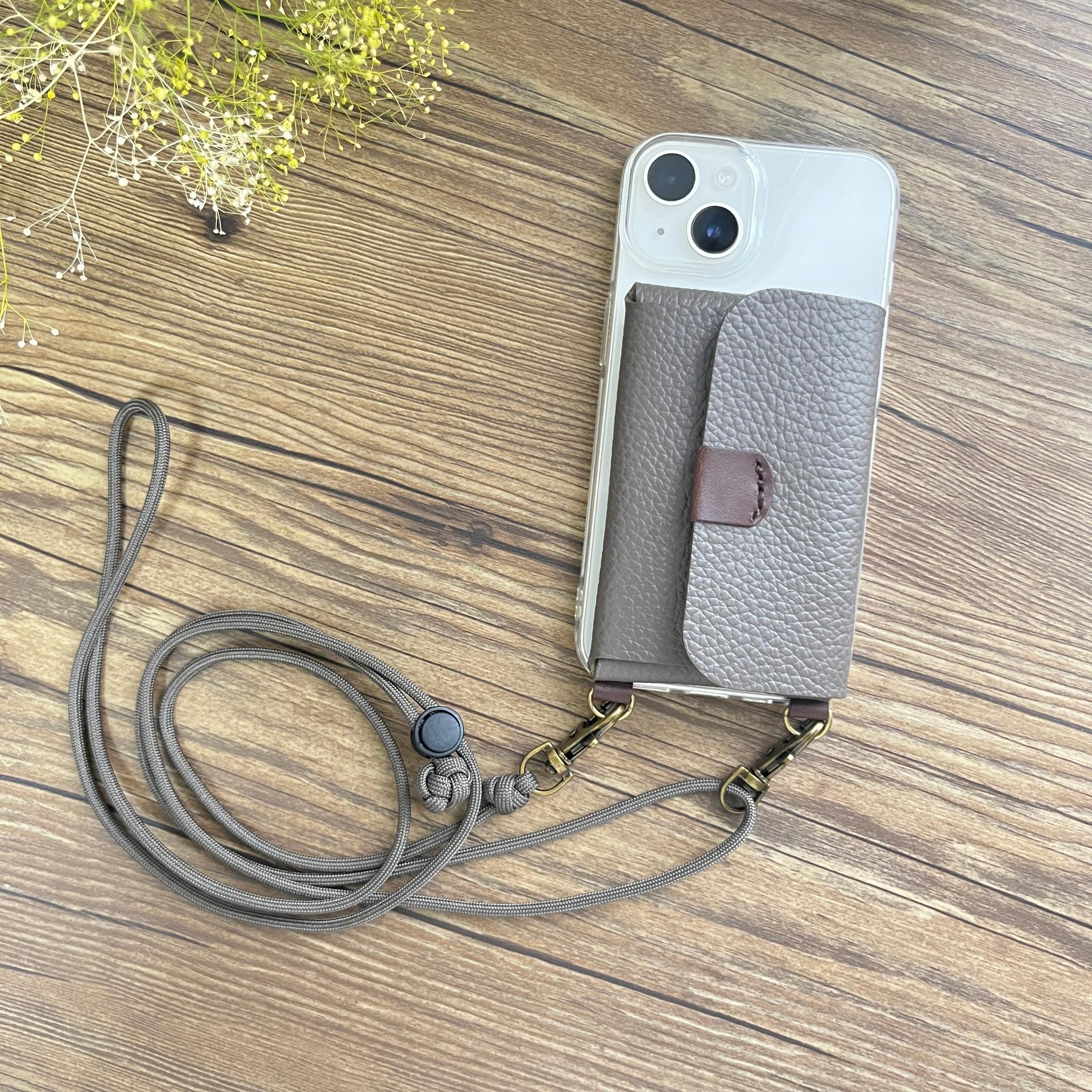 本革カードポケット付スマホケース【グレー】 iPhone,Xperia