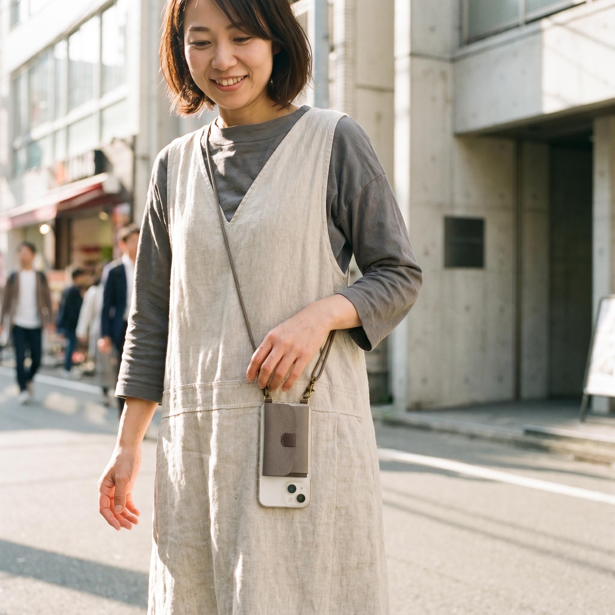 本革カードポケット付スマホケース【グレー】 iPhone,Xperia | 2枚目