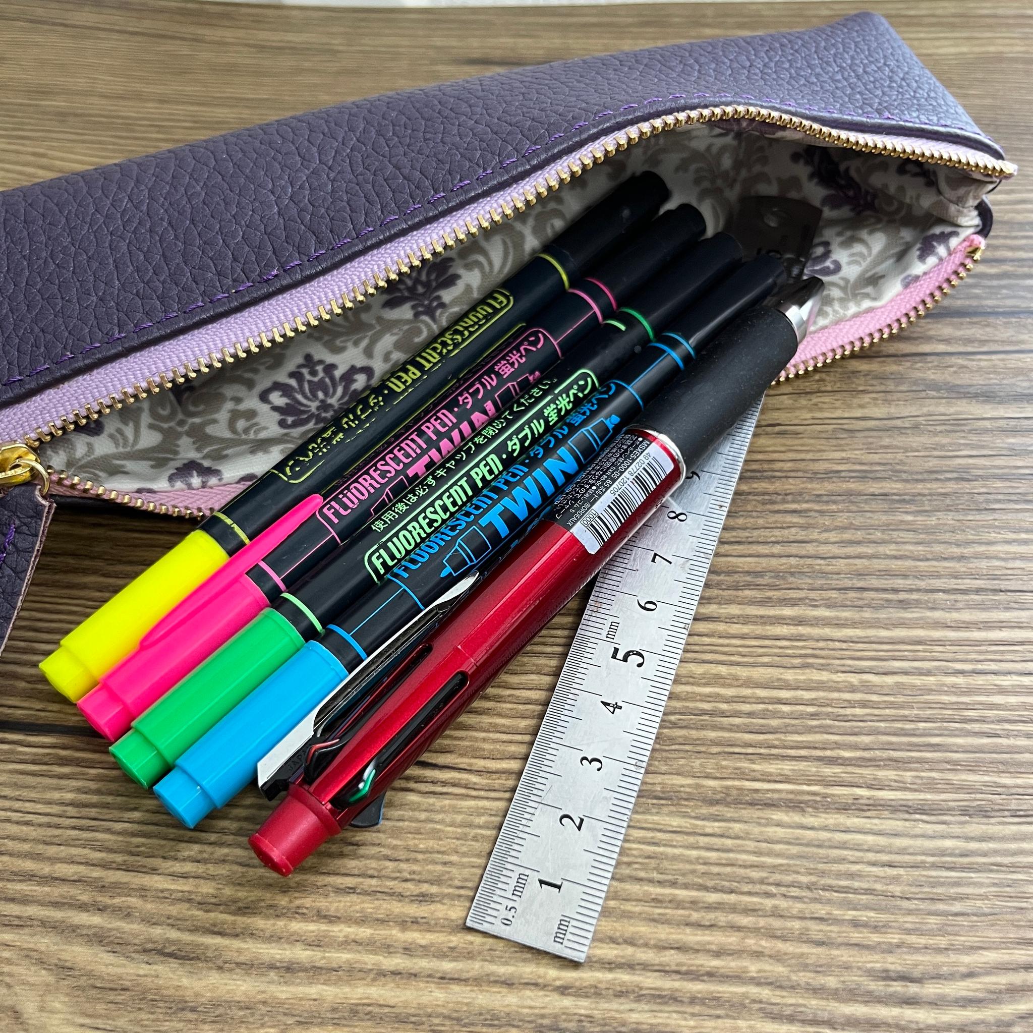 牛革×ダマスク柄 スリムペンケース パープル バイオレットカラー スミレ色