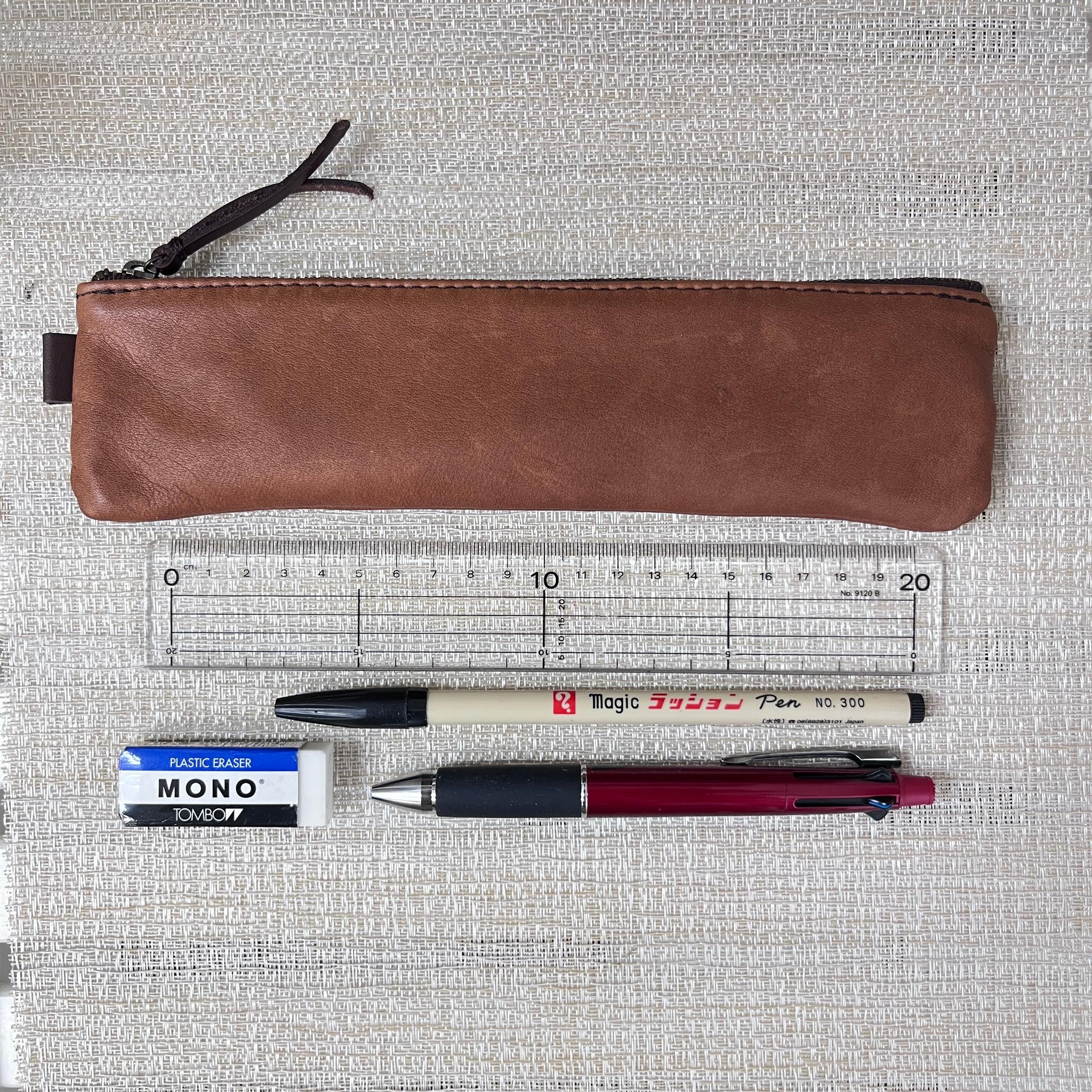 20cmの定規が入る スリムロングな牛革ペンケース キャメル
