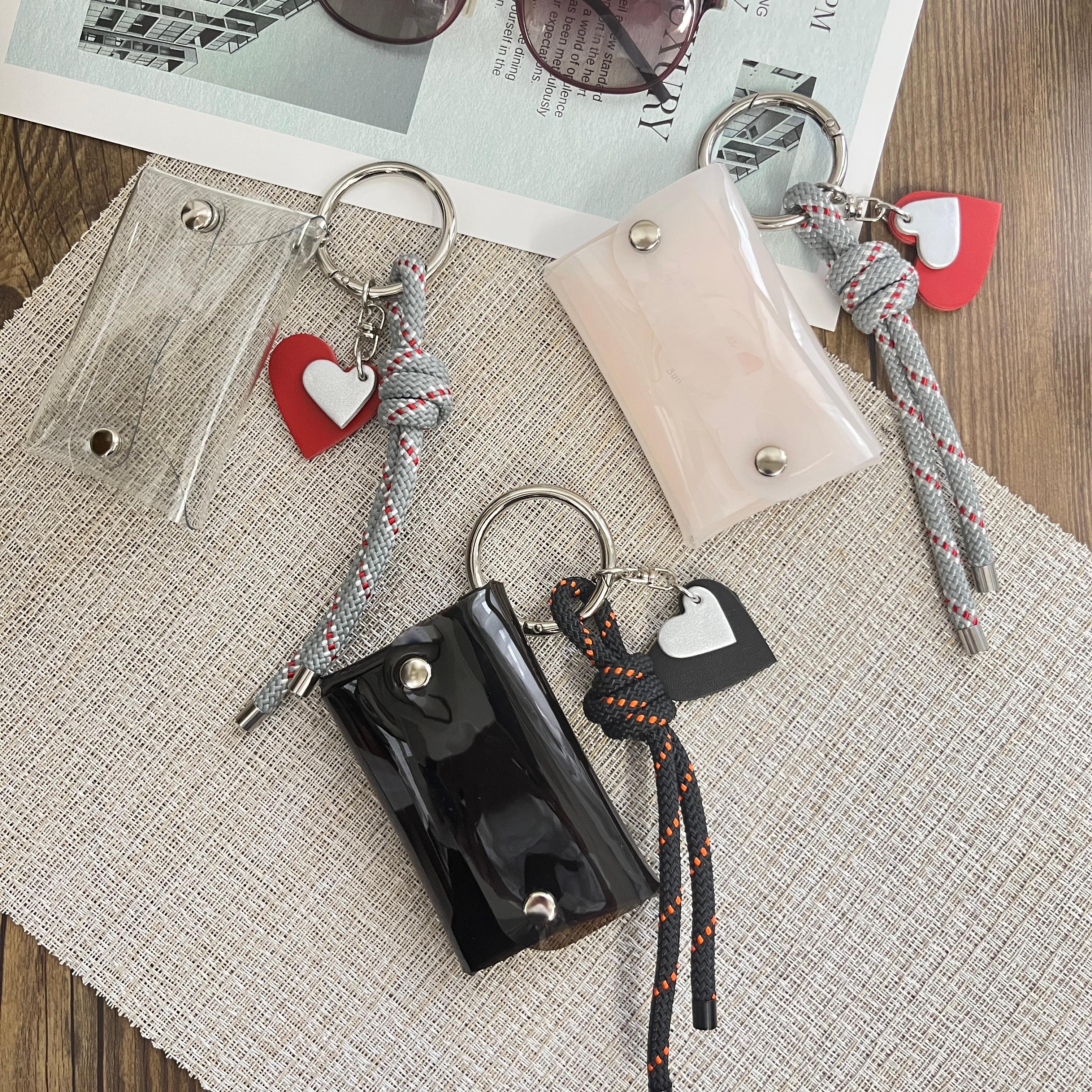 PVCケース×レザーハート×パラコードチャーム / クリア・ホワイト・ダークブラウン